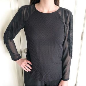 Karen Millen black Semi-sheer fringe top